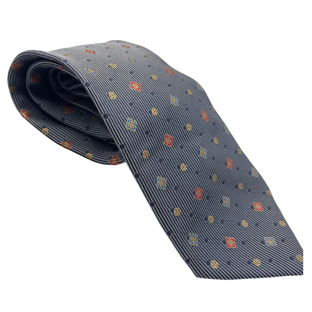 BRIONI Men's Silk Necktie ITALY Blue‎ Striped micro Geometric 60 x 3.75